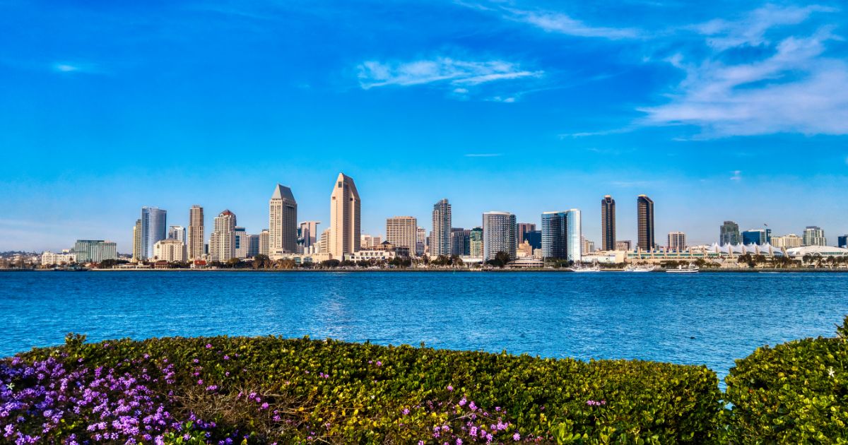 Aerial view of San Diego showing the Gaslamp District.